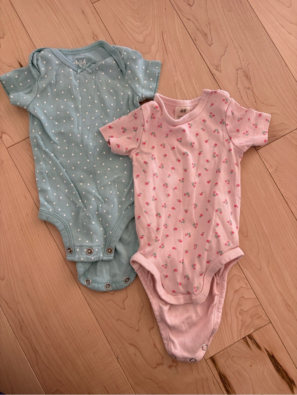 H&M Pink Floral + Blue Polka Dot Baby One-Piece Bodysuits